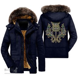 ScotsTee Shop Scottish MacDonnell of Glengarry Ancient Clan Scottish Thistle Tartan Faux Fur Hooded Parka Jacket