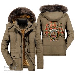ScotsTee Shop Scottish MacAulay Ancient Clan Crest Scottish Thistle Tartan Faux Fur Hooded Parka Jacket