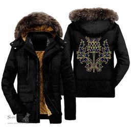 ScotsTee Shop Scottish Lamont Modern Clan Scottish Thistle Tartan Faux Fur Hooded Parka Jacket