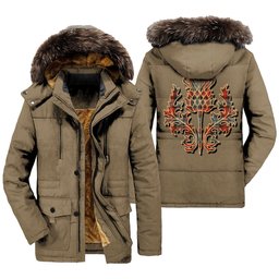 ScotsTee Shop Scottish MacLachlan Weathered Clan Scottish Thistle Tartan Faux Fur Hooded Parka Jacket