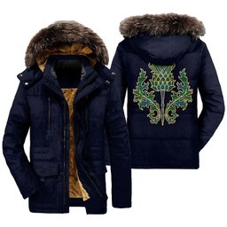 ScotsTee Shop Scottish Henderson Ancient Clan Scottish Thistle Tartan Faux Fur Hooded Parka Jacket