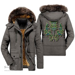 ScotsTee Shop Scottish Henderson Ancient Clan Scottish Thistle Tartan Faux Fur Hooded Parka Jacket