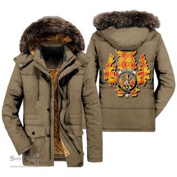 ScotsTee Shop Scottish MacMillan Clan Clan Crest Scottish Thistle Tartan Faux Fur Hooded Parka Jacket