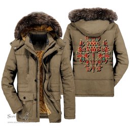 ScotsTee Shop Scottish Kerr Ancient Clan Scottish Thistle Tartan Faux Fur Hooded Parka Jacket