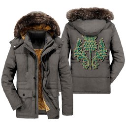 ScotsTee Shop Scottish Kennedy Ancient Clan Scottish Thistle Tartan Faux Fur Hooded Parka Jacket