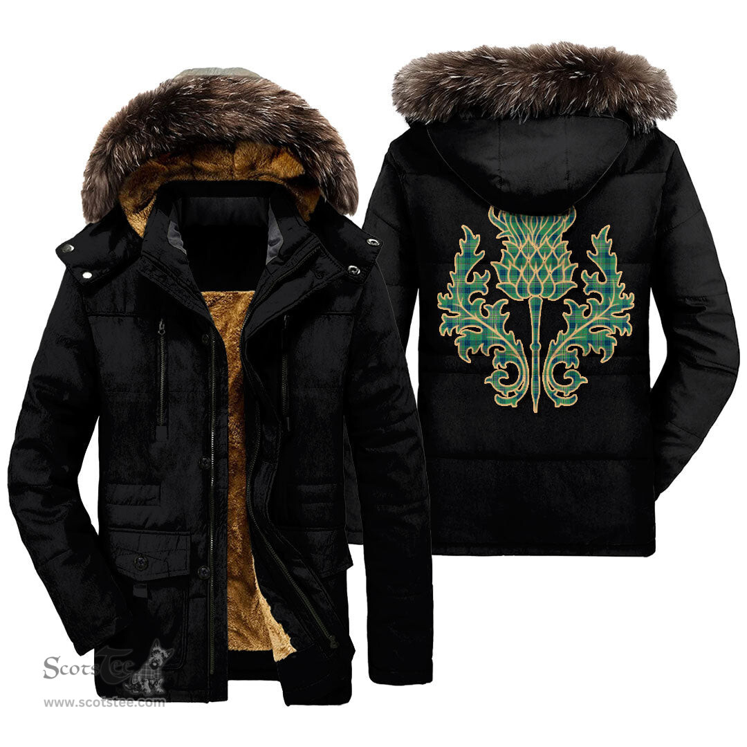 ScotsTee Shop Scottish Kennedy Ancient Clan Scottish Thistle Tartan Faux Fur Hooded Parka Jacket