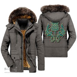 ScotsTee Shop Scottish Irvine Ancient Clan Scottish Thistle Tartan Faux Fur Hooded Parka Jacket