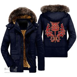 ScotsTee Shop Scottish Inverness District Clan Scottish Thistle Tartan Faux Fur Hooded Parka Jacket