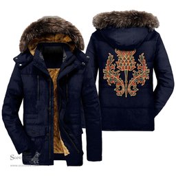 ScotsTee Shop Scottish MacPherson Weathered Clan Scottish Thistle Tartan Faux Fur Hooded Parka Jacket