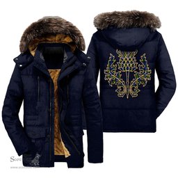 ScotsTee Shop Scottish Smith Modern Clan Scottish Thistle Tartan Faux Fur Hooded Parka Jacket