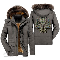 ScotsTee Shop Scottish Malcolm Ancient Clan Scottish Thistle Tartan Faux Fur Hooded Parka Jacket