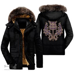 ScotsTee Shop Scottish Rcaf Clan Scottish Thistle Tartan Faux Fur Hooded Parka Jacket