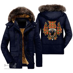 ScotsTee Shop Scottish Turnbull Dress Clan Crest Scottish Thistle Tartan Faux Fur Hooded Parka Jacket