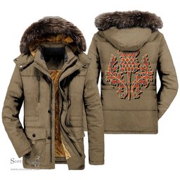 ScotsTee Shop Scottish Sinclair Ancient Clan Scottish Thistle Tartan Faux Fur Hooded Parka Jacket