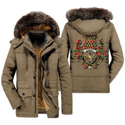 ScotsTee Shop Scottish Stewart Atholl Modern Clan Crest Scottish Thistle Tartan Faux Fur Hooded Parka Jacket