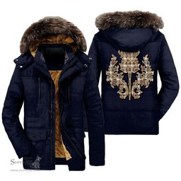 ScotsTee Shop Scottish Stewart Dress Ancient Clan Scottish Thistle Tartan Faux Fur Hooded Parka Jacket