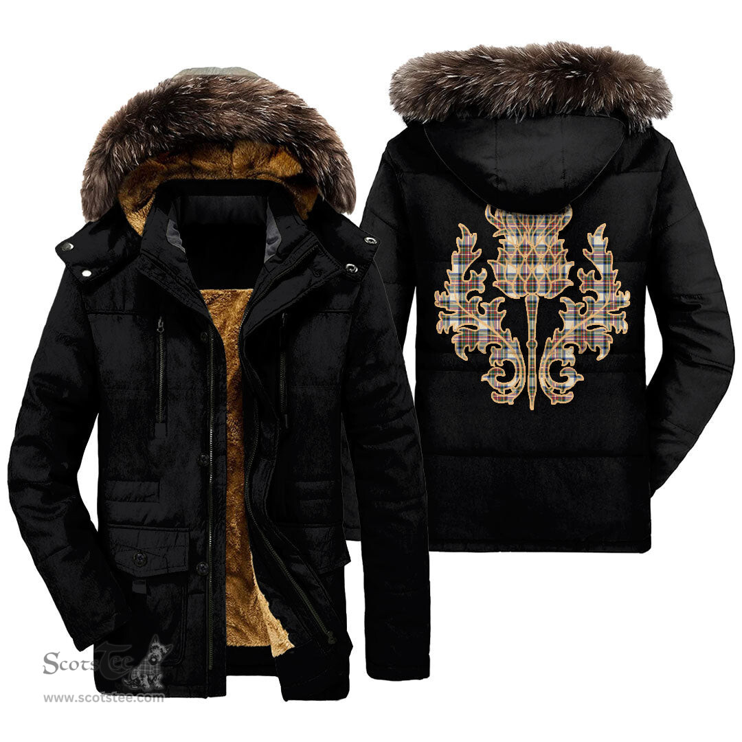 ScotsTee Shop Scottish Stewart Dress Ancient Clan Scottish Thistle Tartan Faux Fur Hooded Parka Jacket