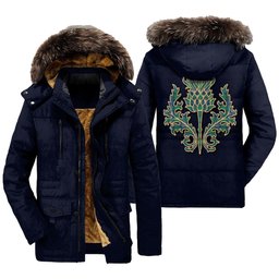ScotsTee Shop Scottish Shaw Ancient Clan Scottish Thistle Tartan Faux Fur Hooded Parka Jacket