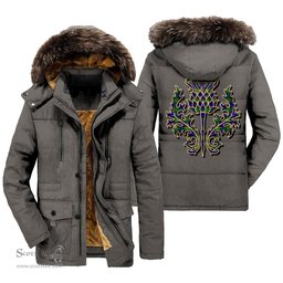 ScotsTee Shop Scottish Sempill Modern Clan Scottish Thistle Tartan Faux Fur Hooded Parka Jacket