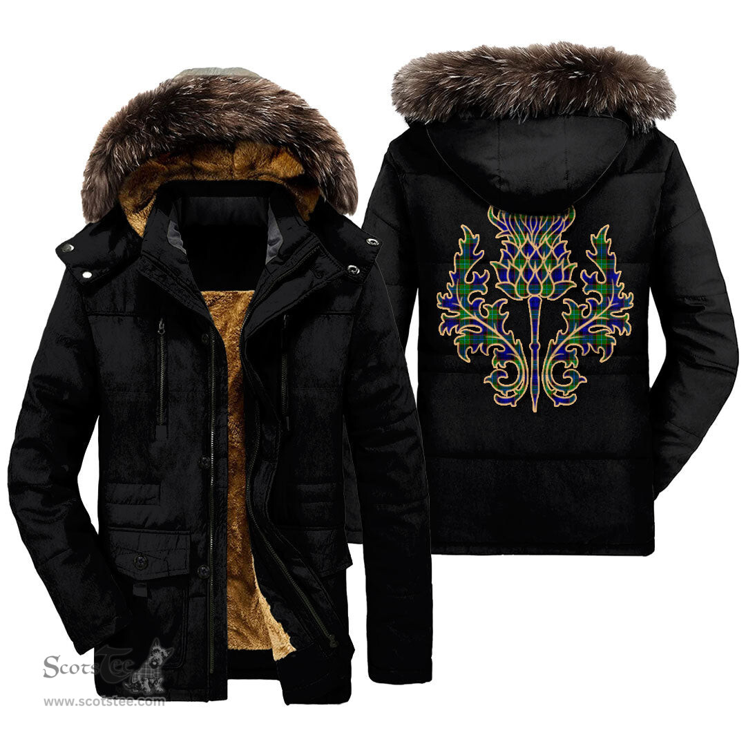 ScotsTee Shop Scottish Sempill Modern Clan Scottish Thistle Tartan Faux Fur Hooded Parka Jacket