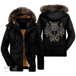 ScotsTee Shop Scottish Sempill Modern Clan Scottish Thistle Tartan Faux Fur Hooded Parka Jacket