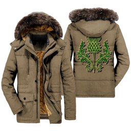 ScotsTee Shop Scottish Tribe of Mar Clan Scottish Thistle Tartan Faux Fur Hooded Parka Jacket