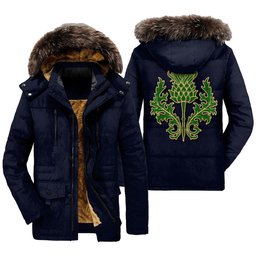 ScotsTee Shop Scottish Tribe of Mar Clan Scottish Thistle Tartan Faux Fur Hooded Parka Jacket