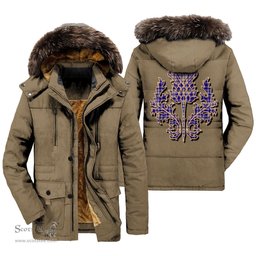 ScotsTee Shop Scottish Ochterlony Clan Scottish Thistle Tartan Faux Fur Hooded Parka Jacket