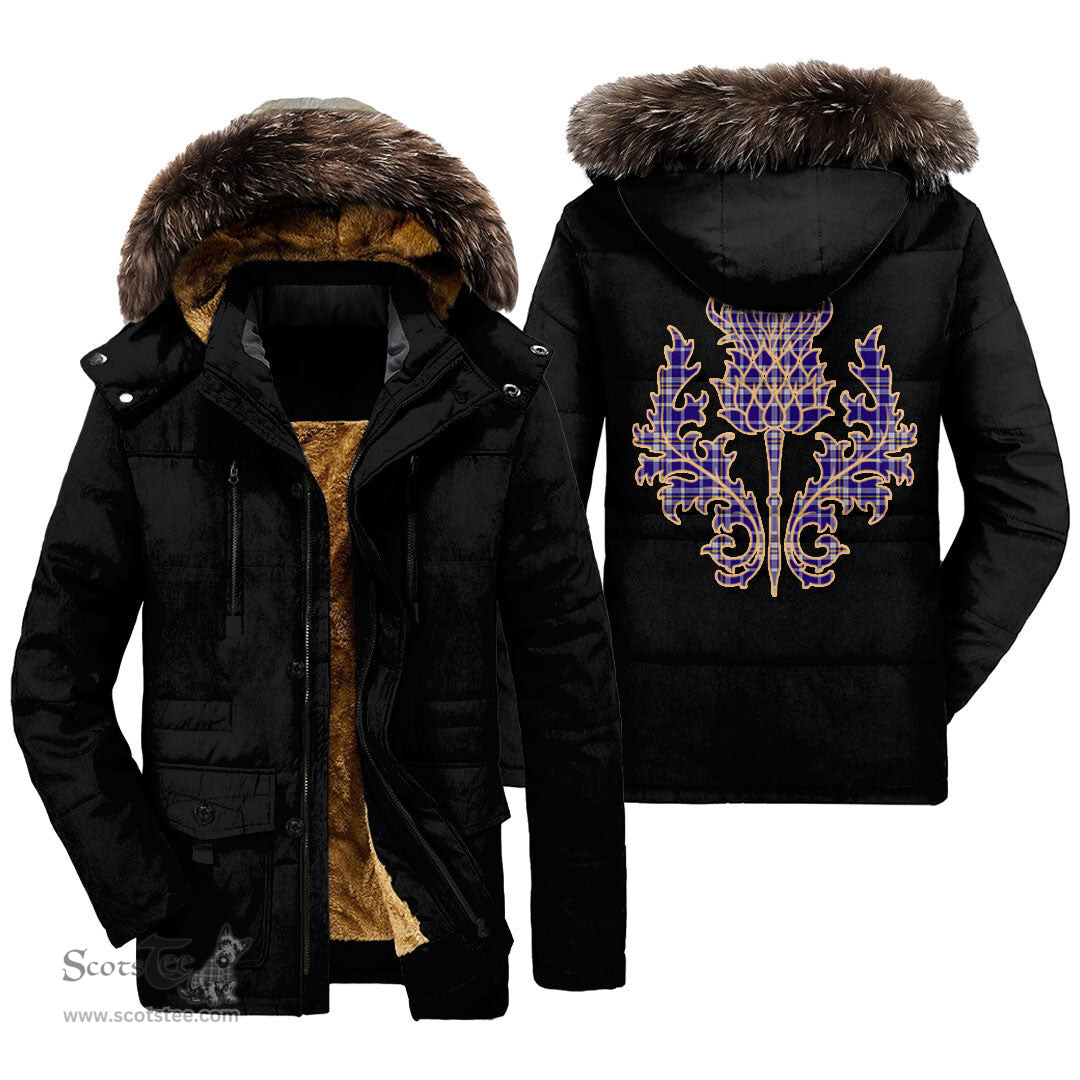 ScotsTee Shop Scottish Ochterlony Clan Scottish Thistle Tartan Faux Fur Hooded Parka Jacket