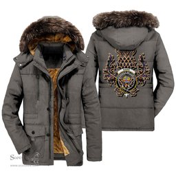 ScotsTee Shop Scottish Nairn Clan Crest Scottish Thistle Tartan Faux Fur Hooded Parka Jacket