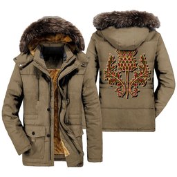 ScotsTee Shop Scottish Skene Modern Clan Scottish Thistle Tartan Faux Fur Hooded Parka Jacket