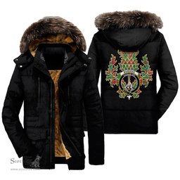 ScotsTee Shop Scottish Muirhead Clan Crest Scottish Thistle Tartan Faux Fur Hooded Parka Jacket