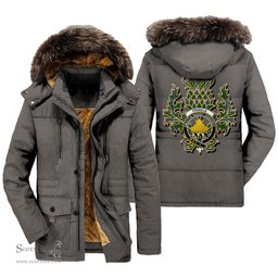 ScotsTee Shop Scottish Pringle Clan Crest Scottish Thistle Tartan Faux Fur Hooded Parka Jacket