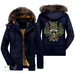 ScotsTee Shop Scottish Stewart Old Modern Clan Crest Scottish Thistle Tartan Faux Fur Hooded Parka Jacket