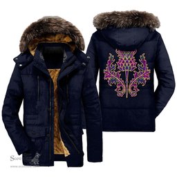 ScotsTee Shop Scottish Wardlaw Modern Clan Scottish Thistle Tartan Faux Fur Hooded Parka Jacket