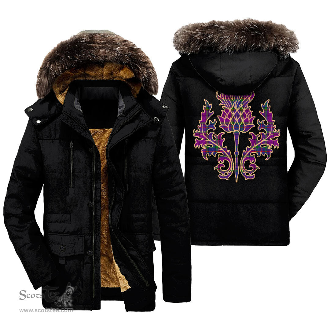 ScotsTee Shop Scottish Wardlaw Modern Clan Scottish Thistle Tartan Faux Fur Hooded Parka Jacket