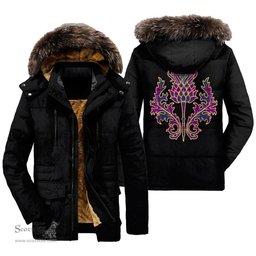 ScotsTee Shop Scottish Wardlaw Modern Clan Scottish Thistle Tartan Faux Fur Hooded Parka Jacket