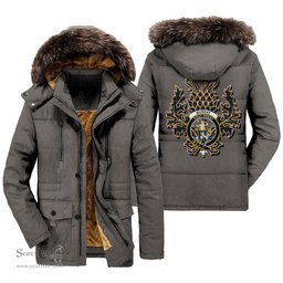 ScotsTee Shop Scottish Murray of Atholl Modern Clan Crest Scottish Thistle Tartan Faux Fur Hooded Parka Jacket