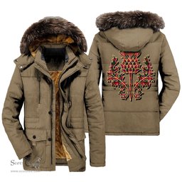 ScotsTee Shop Scottish Roxburgh District Clan Scottish Thistle Tartan Faux Fur Hooded Parka Jacket