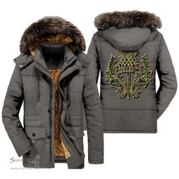 ScotsTee Shop Scottish Webster Clan Scottish Thistle Tartan Faux Fur Hooded Parka Jacket