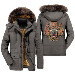 ScotsTee Shop Scottish Ogilvie of Airlie Ancient Clan Crest Scottish Thistle Tartan Faux Fur Hooded Parka Jacket