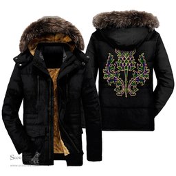 ScotsTee Shop Scottish Shaw Modern Clan Scottish Thistle Tartan Faux Fur Hooded Parka Jacket