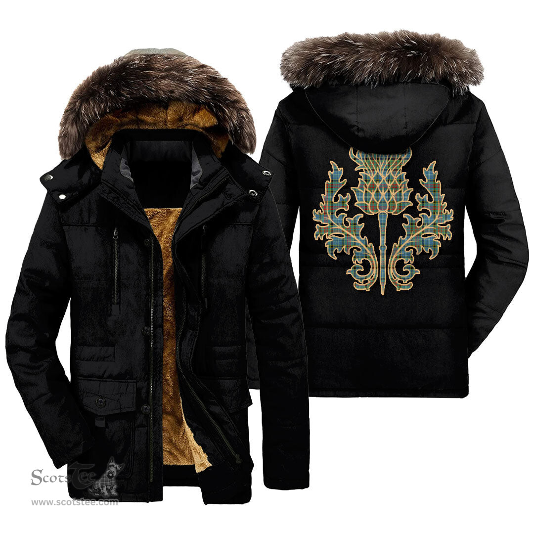 ScotsTee Shop Scottish Paisley District Clan Scottish Thistle Tartan Faux Fur Hooded Parka Jacket