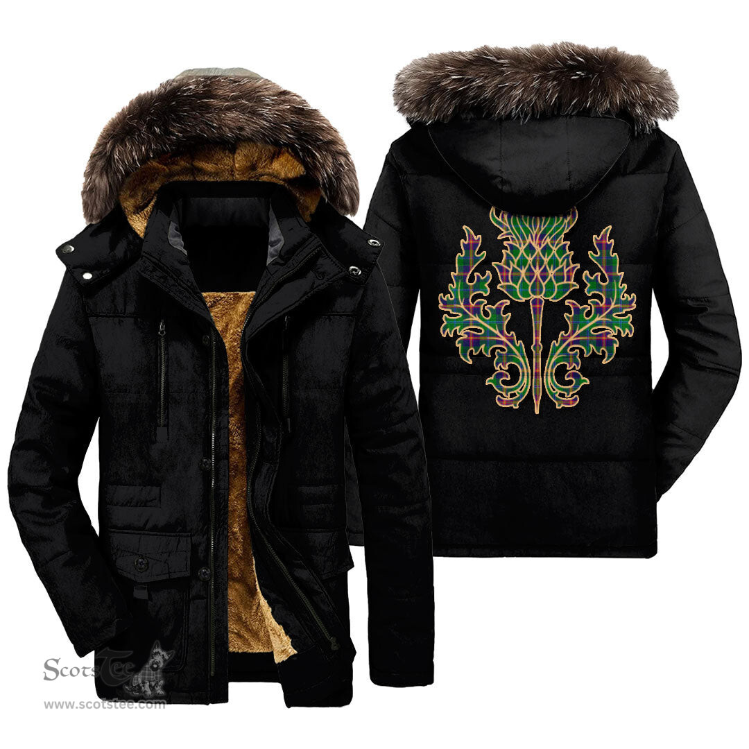 ScotsTee Shop Scottish Young Modern Clan Scottish Thistle Tartan Faux Fur Hooded Parka Jacket