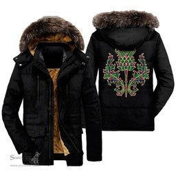 ScotsTee Shop Scottish Young Modern Clan Scottish Thistle Tartan Faux Fur Hooded Parka Jacket