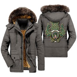 ScotsTee Shop Scottish Ross Hunting Ancient Clan Crest Scottish Thistle Tartan Faux Fur Hooded Parka Jacket
