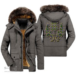 ScotsTee Shop Scottish Paterson Clan Scottish Thistle Tartan Faux Fur Hooded Parka Jacket