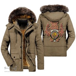 ScotsTee Shop Scottish Sinclair Ancient Clan Crest Scottish Thistle Tartan Faux Fur Hooded Parka Jacket