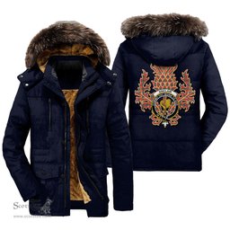 ScotsTee Shop Scottish Sinclair Ancient Clan Crest Scottish Thistle Tartan Faux Fur Hooded Parka Jacket