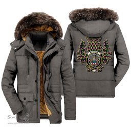 ScotsTee Shop Scottish Morrison Modern Clan Crest Scottish Thistle Tartan Faux Fur Hooded Parka Jacket
